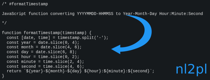 NL code with arrow to PL code showing relationship induced by nl2pl layer